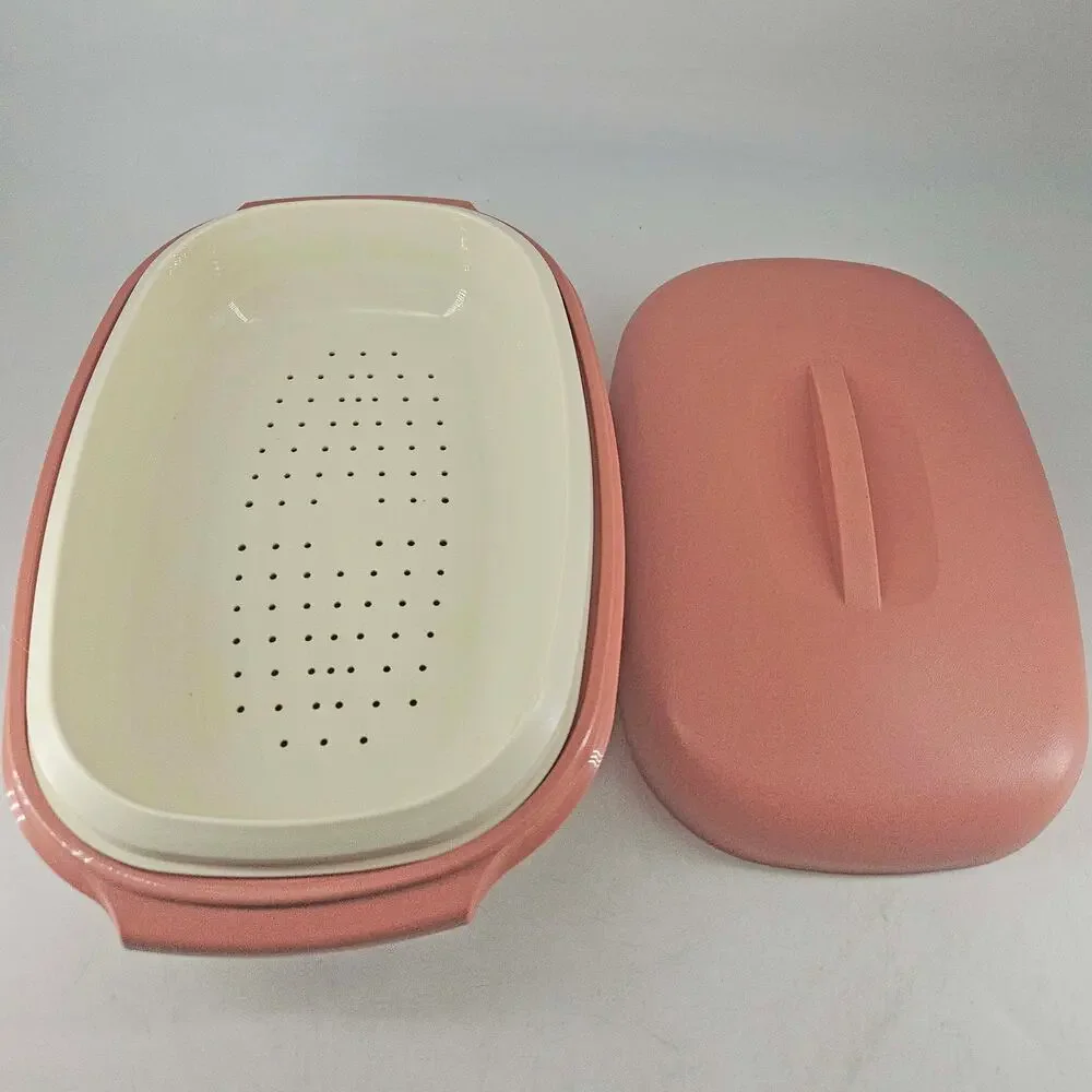 Vintage TUPPERWARE Microwave Food Steamer 6 Cup Dusty Rose Pink 3 Piece